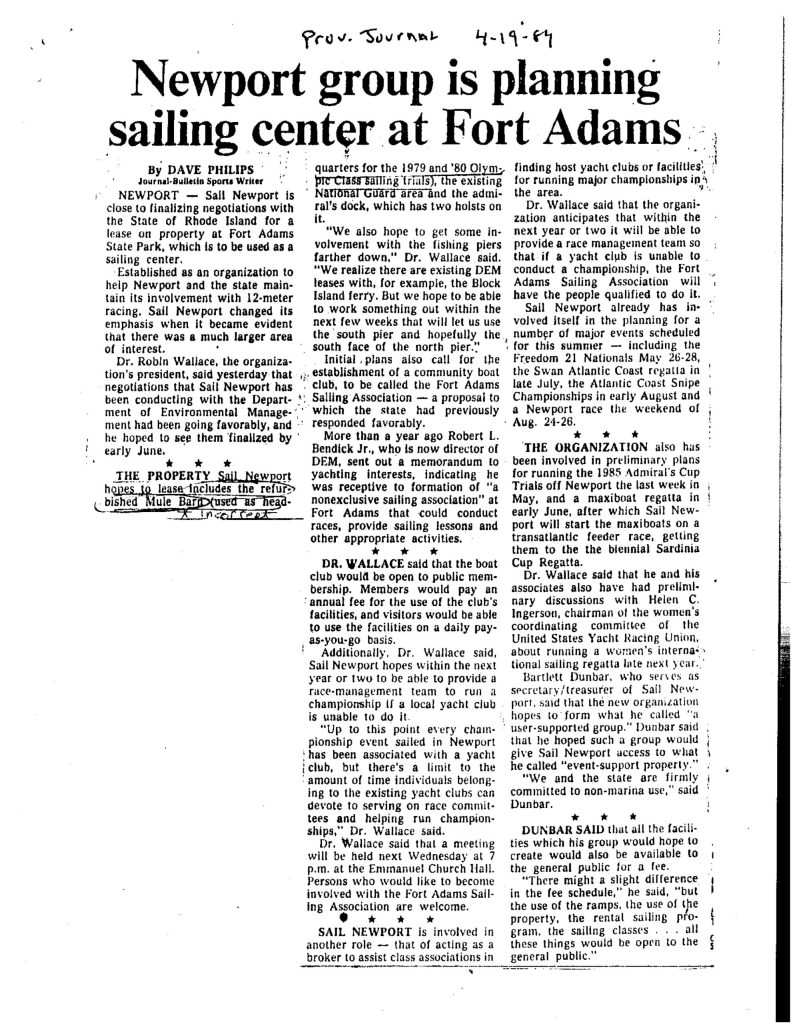 Founders lease Fort Adams Property for Sailing Center