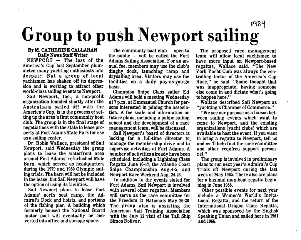 Group to push Newport sailing